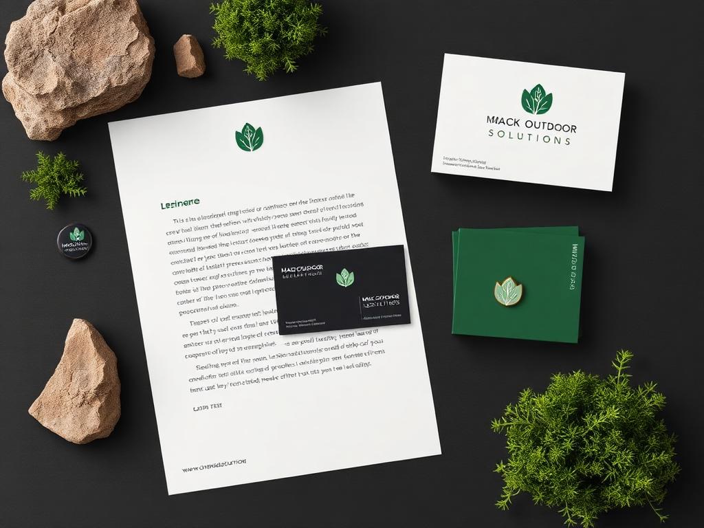 Mack Outdoor Solutions brand collateral — business cards, letterhead, and identity pieces