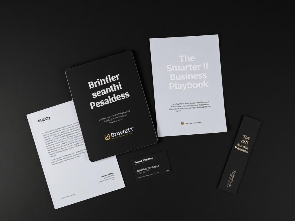 The Smarter AI Business Playbook brand collateral — business cards, letterhead, and identity pieces